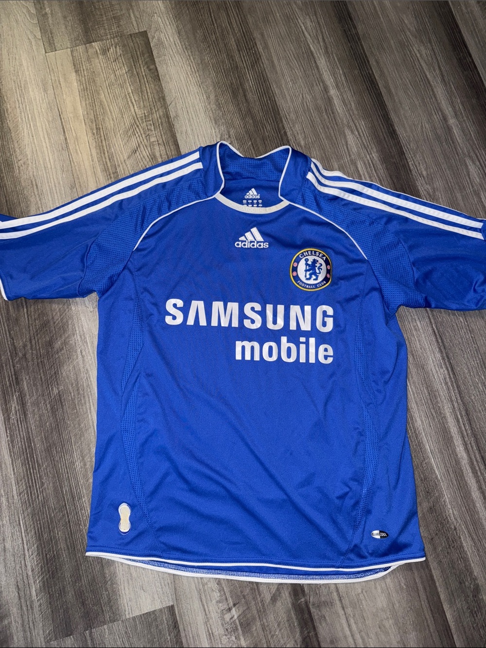 Chelsea Football Club youth, large Adidas jersey blue Samsung mobile kit soccer